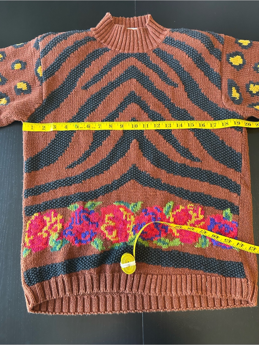 80s Vintage Eclectic Aunt Sweater Mixed Print Maximalism Size Medium - Picture 7 of 13